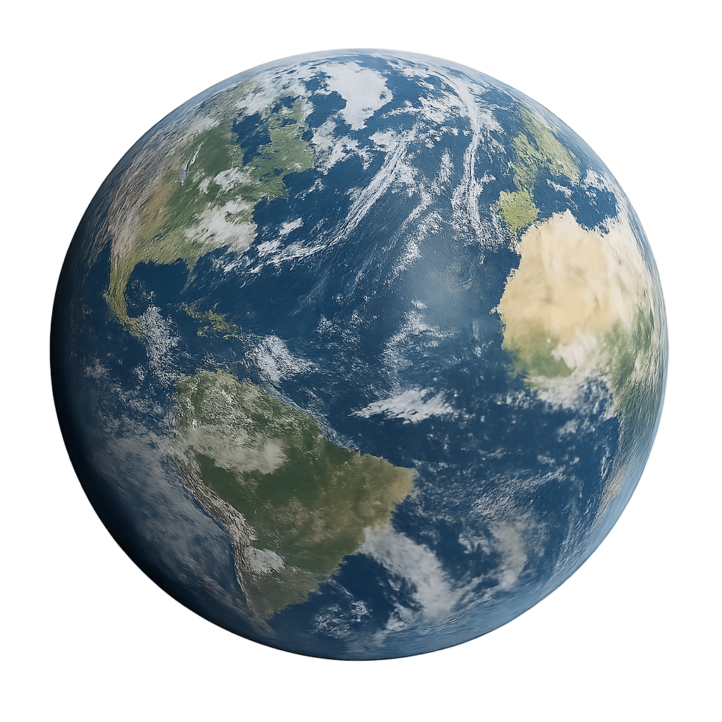 An illustration of planet Earth, showing the Americas, Europe, and Africa.